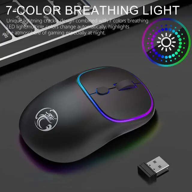 Alt view image 4 of 7 - Wireless Mouse for Laptop, 2.4G Rechargeable Slim RGB Computer Mouse, Portable Ergonomic Silent Optical Mouse, Gaming Mice for Windows XP / Vista / 7 / 8 / Server 2003 / 2000 / Win10, Mac OS