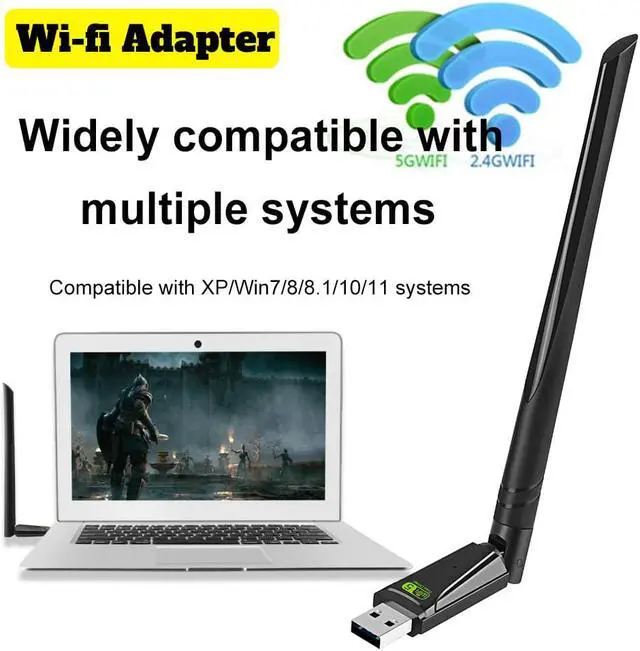 Alt view image 2 of 7 - USB WiFi Wireless Adapter for PC 650Mbps, USB WiFi Dongle 802.11 ac Network Adapter with Dual Band 2.4GHz/200Mbps 5GHz/433Mbps 5dBi High Gain Antenna for Desktop Laptop Windows Vista/XP/Win7/8/10/11