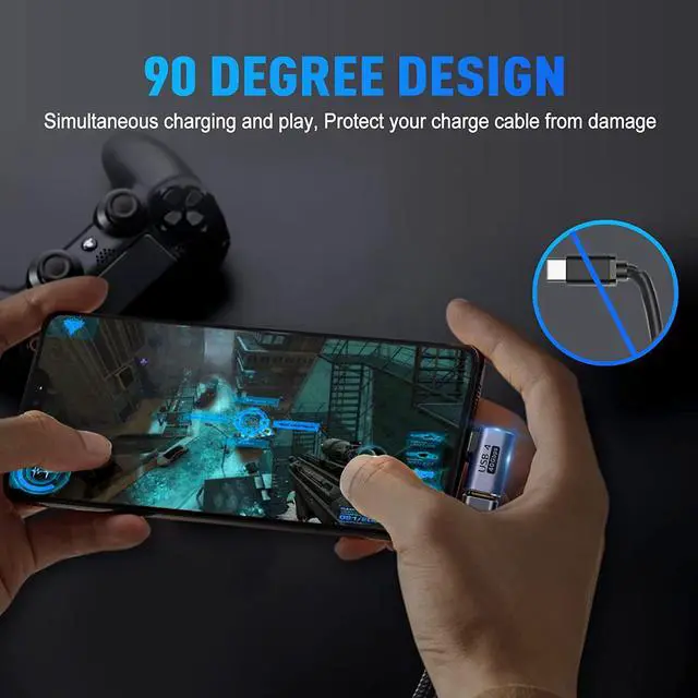 Alt view image 2 of 7 - USB C to USB C 90 Degree Adapter (2 Pack), 40Gbps Data Transfer USB Type C Male to Female Right Angle Extender for Steam Deck, Switch, Thunderbolt4, Laptop, Mobile Phone, Tablet