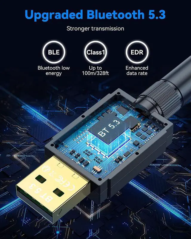 Alt view image 4 of 7 - USB Bluetooth 5.3 Dongle Adapter for PC Laptop Computer Desktop, Bluetooth Adapter, Low Latency EDR Bluetooth Receiver for Bluetooth Keyboard Mouse, Support Windows 10/11/8.1 (Plug and Play)