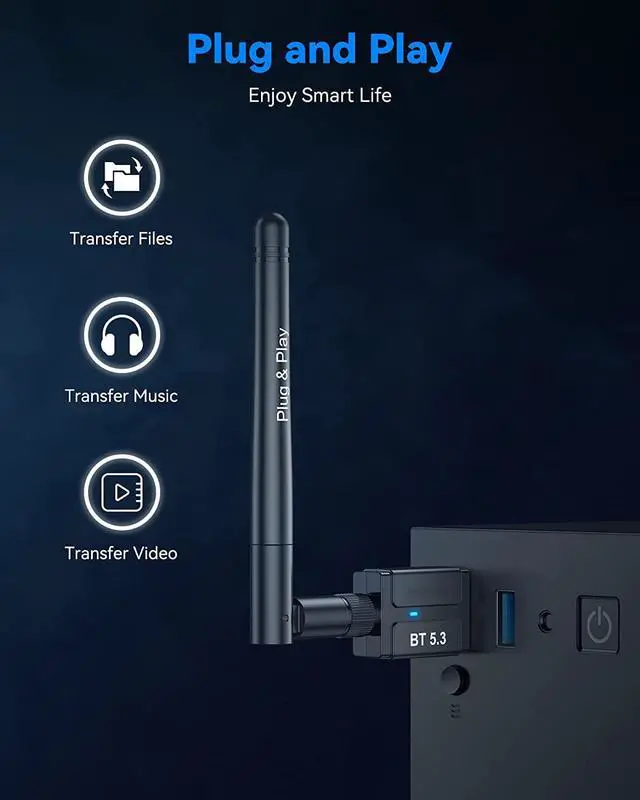 Alt view image 5 of 7 - USB Bluetooth 5.3 Dongle Adapter for PC Laptop Computer Desktop, Bluetooth Adapter, Low Latency EDR Bluetooth Receiver for Bluetooth Keyboard Mouse, Support Windows 10/11/8.1 (Plug and Play)