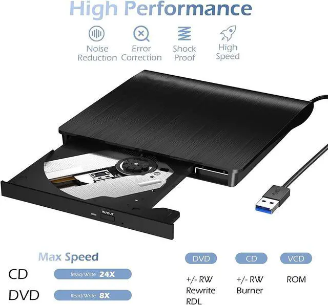 Alt view image 3 of 7 - External CD DVD Drive, USB 3.0 Portable CD/DVD +/-RW Optical Drive/DVD Player for Laptop, DVD/CD ROM Rewriter Writer External CD/DVD Burner Compatible with Laptop Desktop PC Windows Linux Mac OS