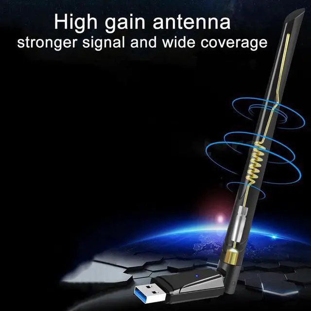 Alt view image 4 of 7 - USB WiFi Dongle, AC1300 802.11 AC Wireless Adapter Network WiFi Card with Dual Band 2.4GHz/5.8GHz High Gain Antenna for Desktop PC Laptop Mac, Support Windows 11/10/8.1/8/7/Vista/XP, Mac OS 10.9-10.15