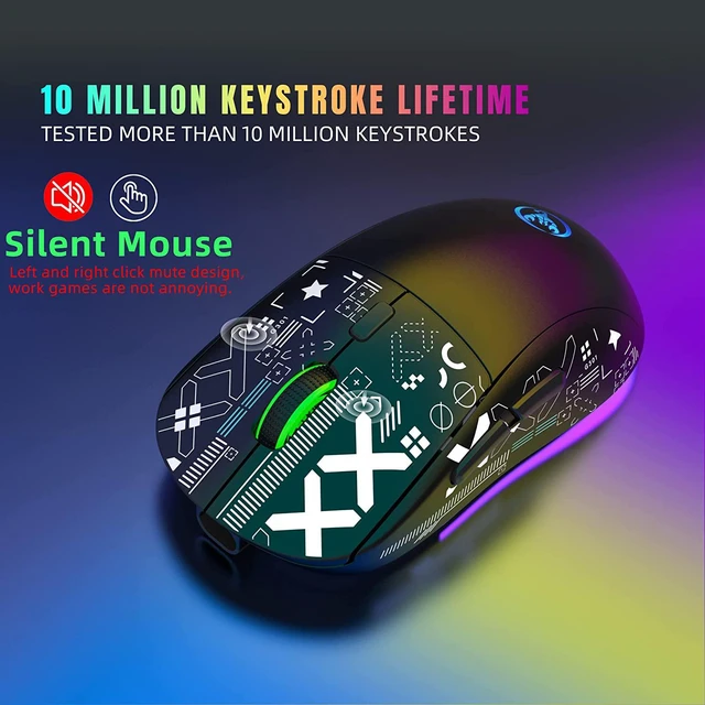 Alt view image 5 of 7 - Bluetooth Mouse Multi-Device, Rechargeable Wireless Gaming Mice, 3 Modes (BT5.0, BT3.0 and 2.4GHz) Wireless Gaming Mouse, with 800-1600-2400-3600 DPI Adjustable, RGB Rainbow Backlit for PC Laptop