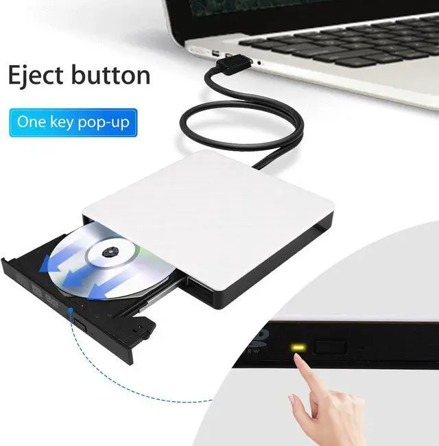 Alt view image 6 of 7 - External CD DVD Drive, Portable USB 3.0 External CD/DVD Drive Reader DVD CD RW Writer Burner Player Optical DVD Drive for Laptop, Desktop, Mac, IOS, Windows 10/8/7 / XP/ Linux/ Vista (White)