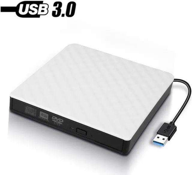 Main image of External CD DVD Drive, Portable USB 3.0 External CD/DVD Drive Reader DVD CD RW Writer Burner Player Optical DVD Drive for Laptop, Desktop, Mac, IOS, Windows 10/8/7 / XP/ Linux/ Vista (White)