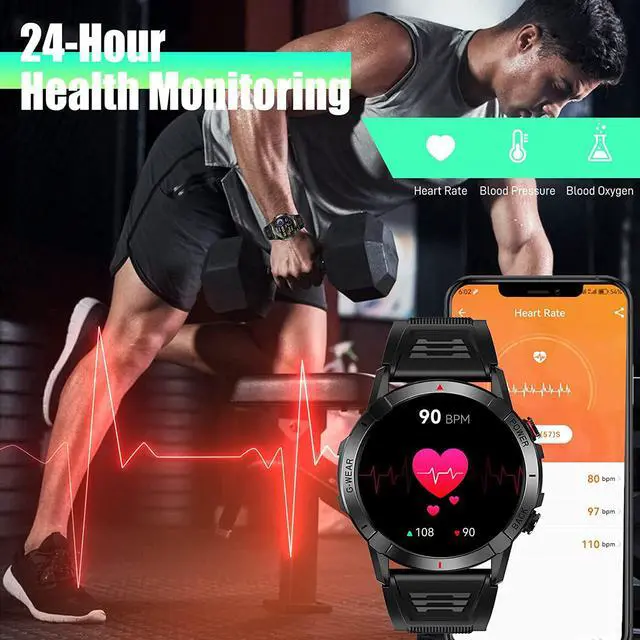 Alt view image 6 of 7 - Sport Smart Watches for Men with Bluetooth Call 1.43" AMOLED Always On Display Rugged Outdoor Tactical Smartwatch with Heart Rate Blood Pressure Sleep Monitor Sports Fitness Watch for Android iOS