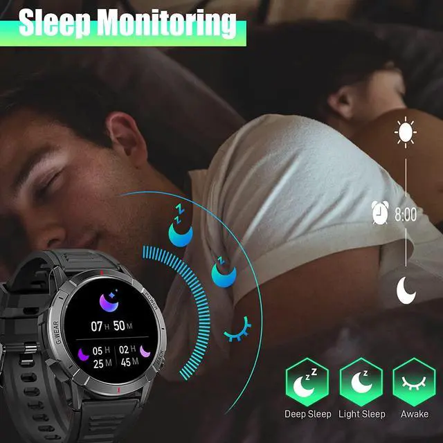 Alt view image 7 of 7 - Sport Smart Watches for Men with Bluetooth Call 1.43" AMOLED Always On Display Rugged Outdoor Tactical Smartwatch with Heart Rate Blood Pressure Sleep Monitor Sports Fitness Watch for Android iOS