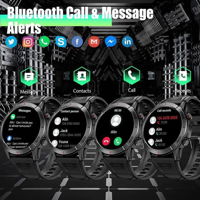 Alt view image 2 of 7 - Sport Smart Watches for Men with Bluetooth Call 1.43" AMOLED Always On Display Rugged Outdoor Tactical Smartwatch with Heart Rate Blood Pressure Sleep Monitor Sports Fitness Watch for Android iOS