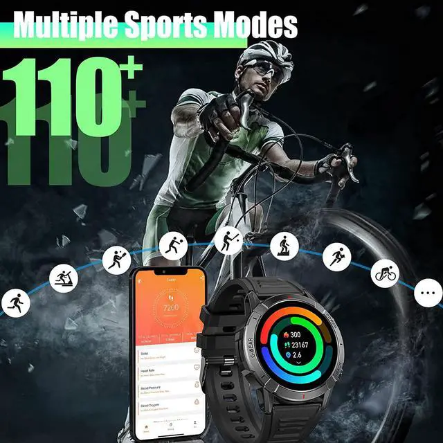 Alt view image 4 of 7 - Sport Smart Watches for Men with Bluetooth Call 1.43" AMOLED Always On Display Rugged Outdoor Tactical Smartwatch with Heart Rate Blood Pressure Sleep Monitor Sports Fitness Watch for Android iOS