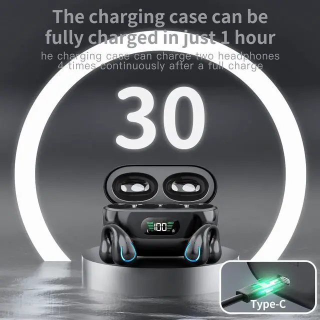 Alt view image 5 of 7 - Clip-On Wireless Earbuds Bone Conduction, Wireless Bluetooth V5.3 Open Ear Headphones, 80 Hours Playtime with Charging Case, IPX4 Waterproof Earphones Sport Cycling Running Work Earbud Hooks