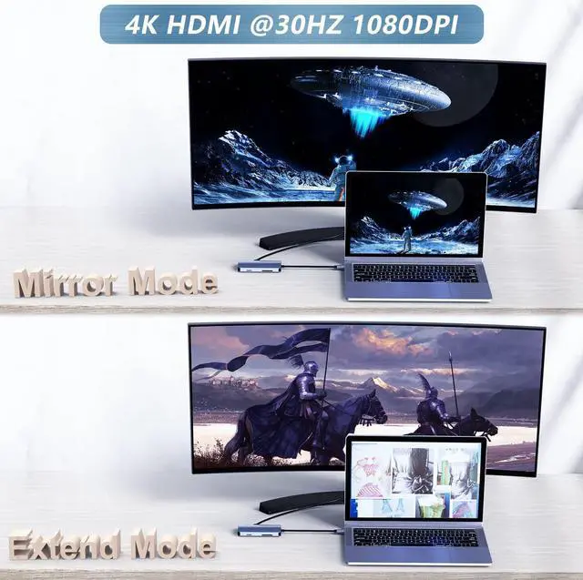 Alt view image 2 of 7 - USB C Docking Station, 7 in 1 USB C Hub with 4K @30Hz HDMI Adapter, 100Mbps Ethernet LAN RJ45, 100W PD, 2 USB-A & SD TF Card readers, for MacBook Pro/Air M1, Surface Pro and other Type-C devices