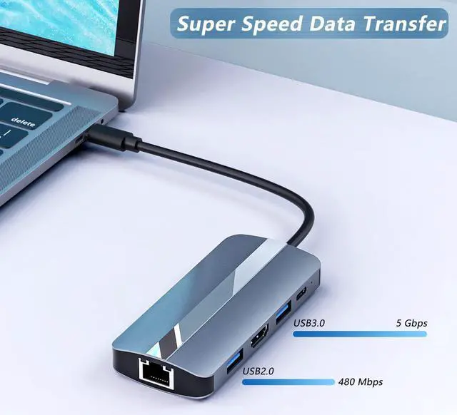 Alt view image 5 of 7 - USB C Docking Station, 7 in 1 USB C Hub with 4K @30Hz HDMI Adapter, 100Mbps Ethernet LAN RJ45, 100W PD, 2 USB-A & SD TF Card readers, for MacBook Pro/Air M1, Surface Pro and other Type-C devices