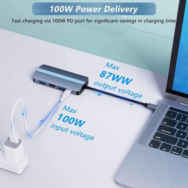 Alt view image 4 of 7 - USB C Docking Station, 7 in 1 USB C Hub with 4K @30Hz HDMI Adapter, 100Mbps Ethernet LAN RJ45, 100W PD, 2 USB-A & SD TF Card readers, for MacBook Pro/Air M1, Surface Pro and other Type-C devices