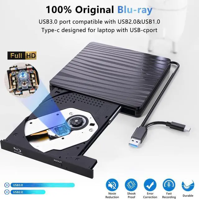 Alt view image 6 of 7 - External Blu Ray CD/DVD Drive, BD/CD/DVD USB 3.0 Type-C Blu-ray CD DVD Burner Player Read/Write Blu Ray Drive External Compatible with Laptop Desktop PC Suitable for Windows XP/7/8/10/11/MacOS HD