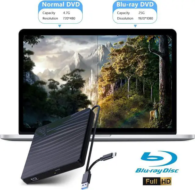 Alt view image 5 of 7 - External Blu Ray CD/DVD Drive, BD/CD/DVD USB 3.0 Type-C Blu-ray CD DVD Burner Player Read/Write Blu Ray Drive External Compatible with Laptop Desktop PC Suitable for Windows XP/7/8/10/11/MacOS HD