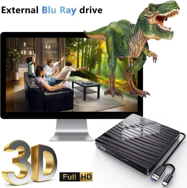 Alt view image 3 of 7 - External Blu Ray CD/DVD Drive, BD/CD/DVD USB 3.0 Type-C Blu-ray CD DVD Burner Player Read/Write Blu Ray Drive External Compatible with Laptop Desktop PC Suitable for Windows XP/7/8/10/11/MacOS HD