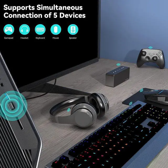 Alt view image 4 of 7 - USB Bluetooth 5.3 Adapter for PC, Plug & Play Mini Bluetooth 5.3 EDR Dongle Receiver & Transmitter Supports Windows 11/10/8.1/7 for Desktop PC Bluetooth Keyboard Mouse Printers Headsets Speakers