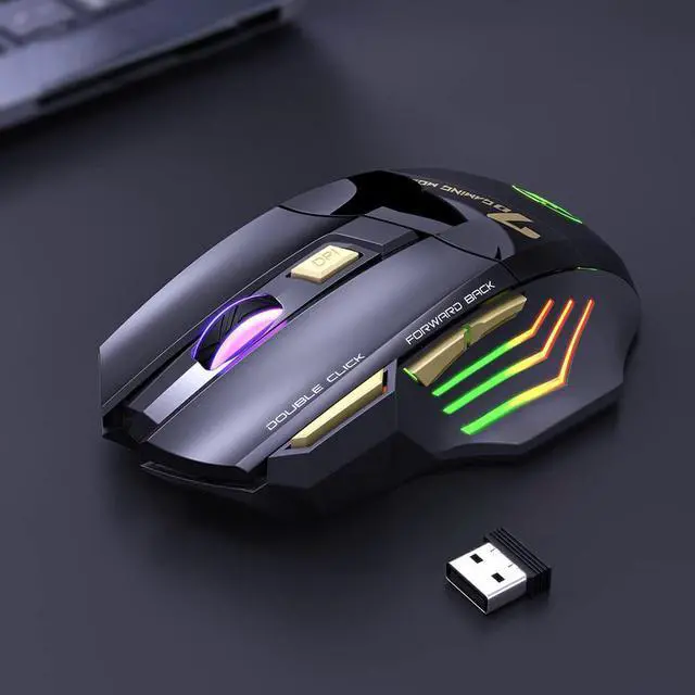 Alt view image 2 of 7 - Dual Mode Wireless Gaming Mouse, Rechargeable USB 2.4G + Bluetooth 5.1 Wireless Mice, with 7-Color Rainbow Luminous, 3 adjustable DPI levels(up to 3200 dpi), Optical Effect Gaming Mice (Classic Black)
