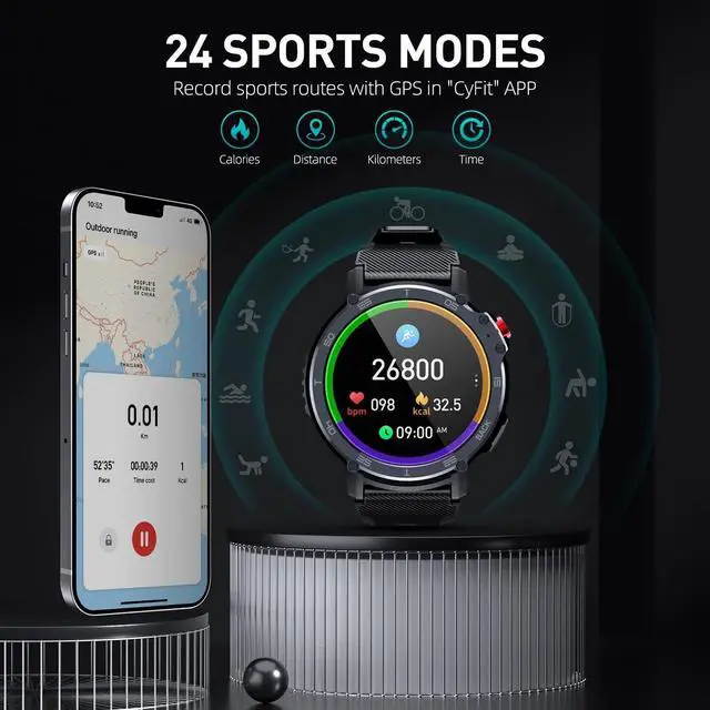 Alt view image 4 of 7 - Military Smart Watches for Men - 5ATM Waterproof Fitness Watch for Android iOS Phones,1.6" Large Screen Tactical Smartwatch, Bluetooth Call(Answer/Dial Calls/BT5.0), 24 Sports Modes (Camouflage Black)