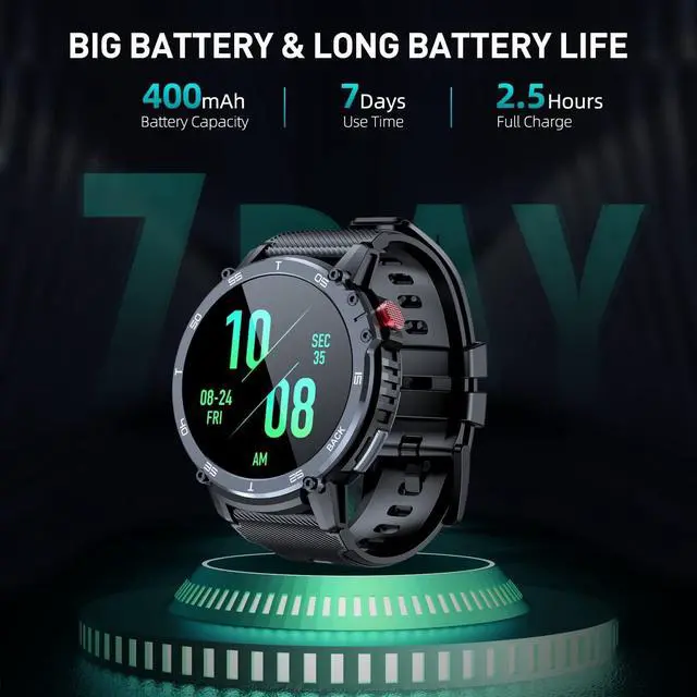 Alt view image 5 of 7 - Military Smart Watches for Men - 5ATM Waterproof Fitness Watch for Android iOS Phones,1.6" Large Screen Tactical Smartwatch, Bluetooth Call(Answer/Dial Calls/BT5.0), 24 Sports Modes (Camouflage Black)