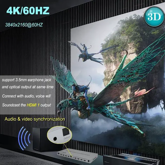 Alt view image 2 of 7 - 4K HDMI Splitter, 4 in 4 Out HDMI Matrix Switch, HDMI 2.0 Support 3840x2160@60Hz with Audio Switch, IR Remote+ Button Press + RS232 Control, Support EDID Audio Extractor, 3D, HDR, 18 GBPS, HDCP 2.2