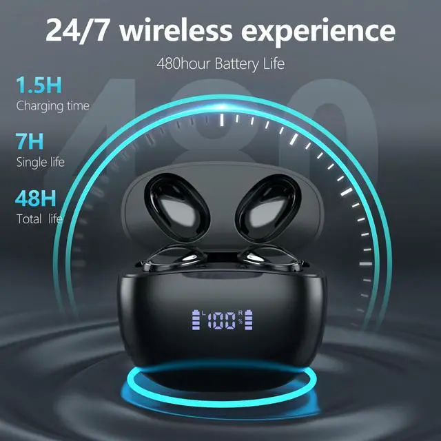 Alt view image 6 of 6 - True Wireless Earbuds, Bluetooth 5.3 Headphones 48H Playback LED Power Display Earphones with Wireless Charging Case IPX7 Waterproof in-Ear Earbuds with Mic for TV Smart Phone Computer Laptop Sports