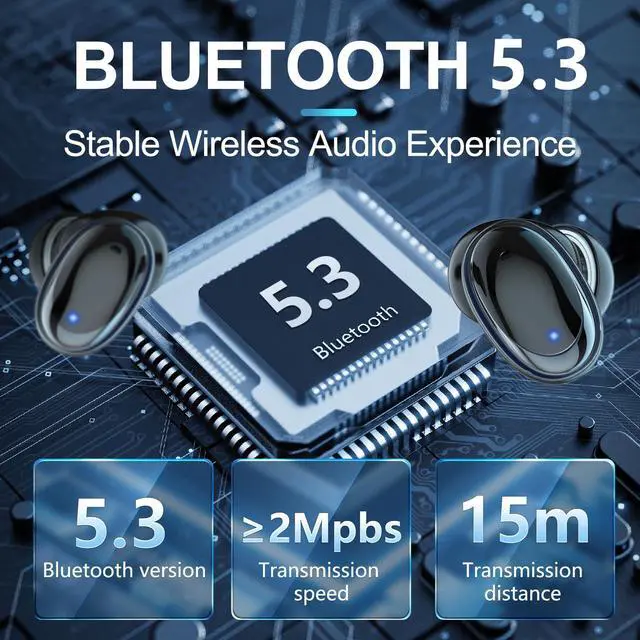 Alt view image 2 of 6 - True Wireless Earbuds, Bluetooth 5.3 Headphones 48H Playback LED Power Display Earphones with Wireless Charging Case IPX7 Waterproof in-Ear Earbuds with Mic for TV Smart Phone Computer Laptop Sports