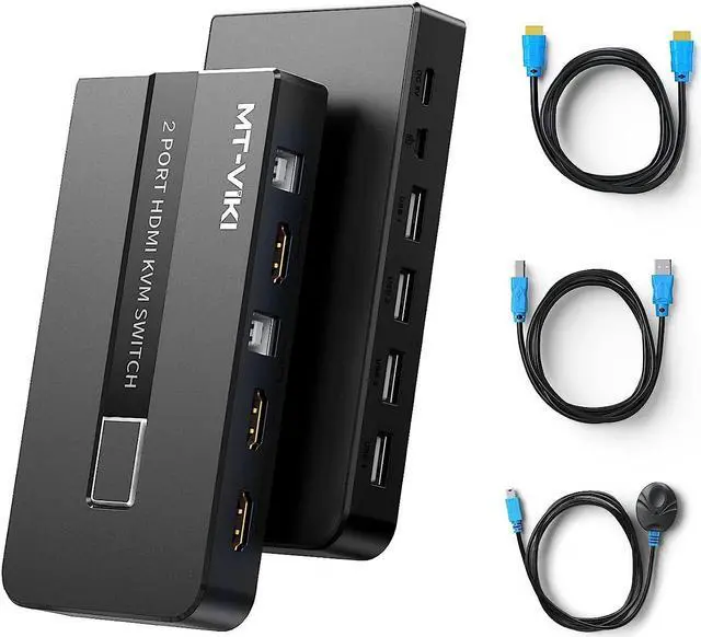Main image of 2 Port HDMI KVM Switcher 2 in 1 Out, USB HDMI Switch 4K @60Hz for 2 Computers Share Keyboard Mouse Printer and HD Monitor, 2 USB Cable, 2 HD-MI Cable and Desptop controller Included