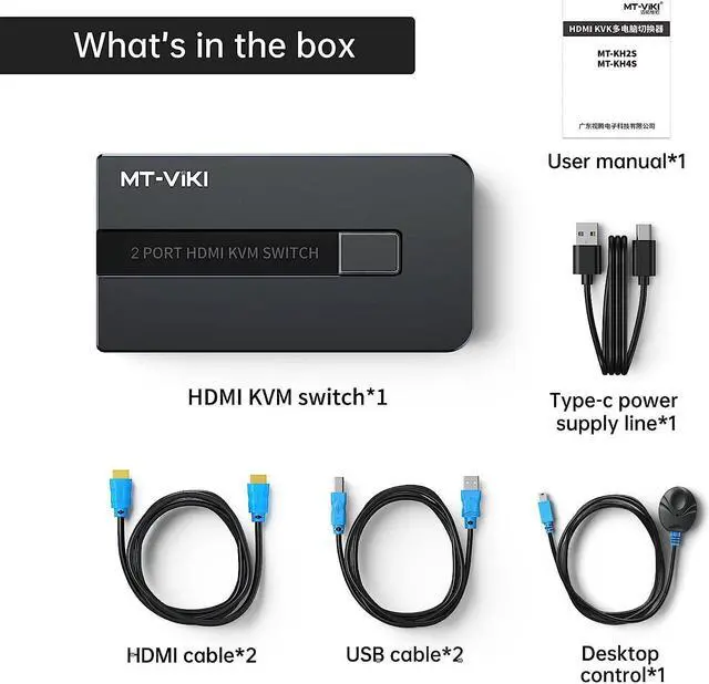 Alt view image 6 of 6 - 2 Port HDMI KVM Switcher 2 in 1 Out, USB HDMI Switch 4K @60Hz for 2 Computers Share Keyboard Mouse Printer and HD Monitor, 2 USB Cable, 2 HD-MI Cable and Desptop controller Included