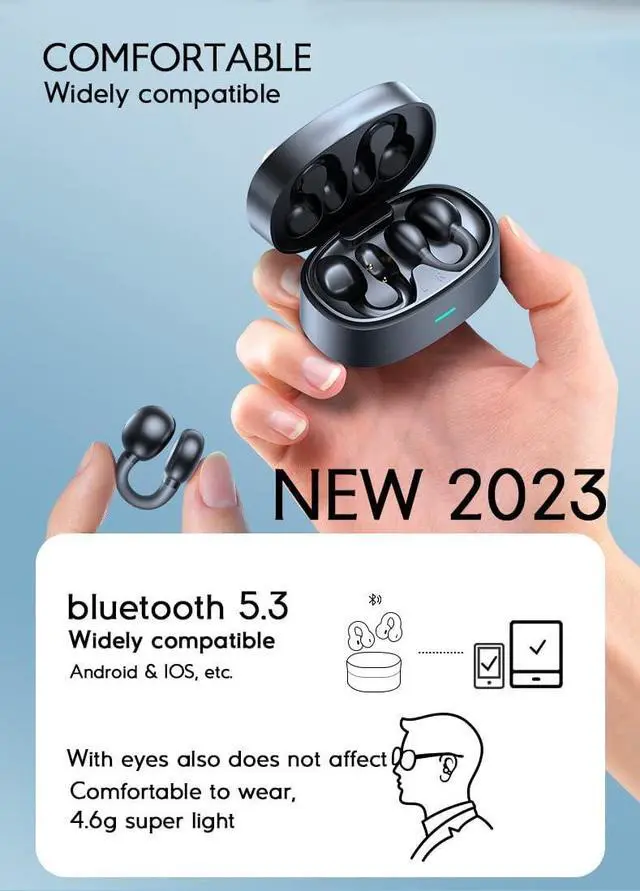 Alt view image 2 of 7 - Ear-Clip Bone Conduction Headphones Bluetooth 5.3 Painless Wireless Open Ear Clip on Headphone Waterproof Running Earring Earphone Air Conduction Earphones Open Earbuds Wireless Earbuds with Ear Clip