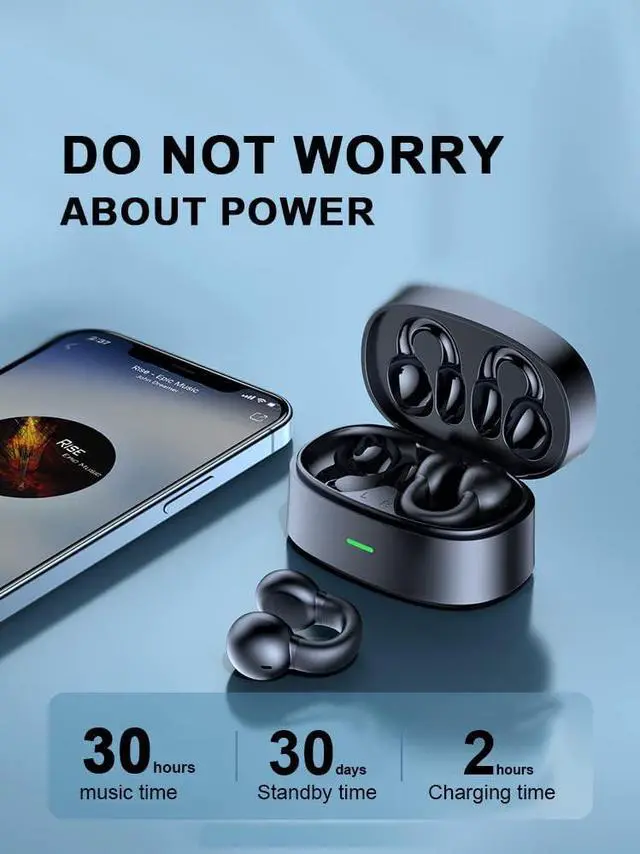 Alt view image 4 of 7 - Ear-Clip Bone Conduction Headphones Bluetooth 5.3 Painless Wireless Open Ear Clip on Headphone Waterproof Running Earring Earphone Air Conduction Earphones Open Earbuds Wireless Earbuds with Ear Clip