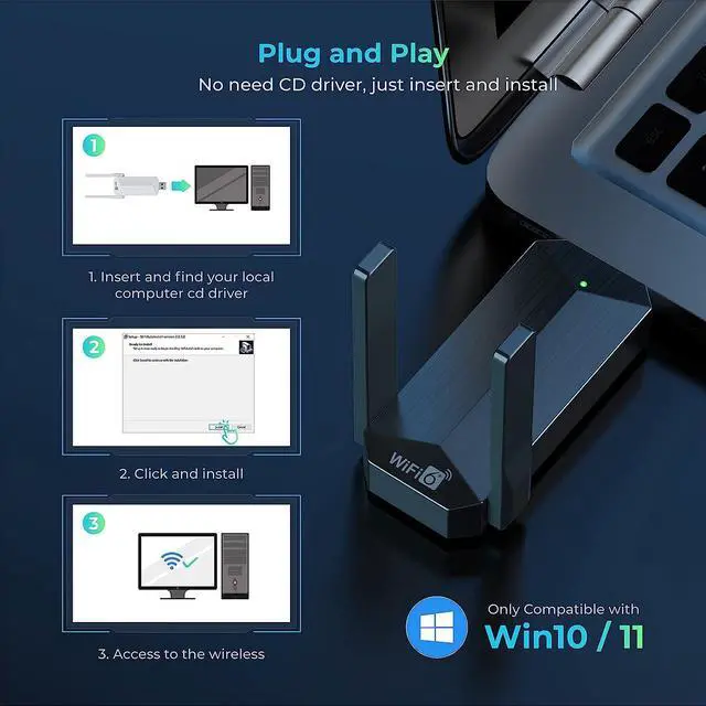 Alt view image 4 of 7 - USB WiFi 6 WiFi Adapter, AX1800 USB 3.0 Dual Band (5G & 2.4G) WiFi Dongle USB Wireless Adapter with 1800Mbps, 802.11AC Wireless Network Dongle High Gain Antennas for Win 10/11 Only