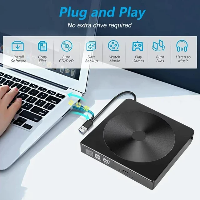 Alt view image 4 of 7 - External CD DVD Drive, USB 3.0 & Type-C Portable CD/DVD +/-RW Optical Drive, Slim DVD/CD ROM External CD/DVD Burner Rewriter for Laptop Desktop PC Compatible for Windows 10/8/7/XP Linux MacOS