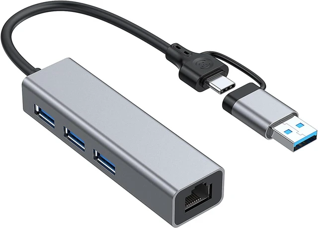Main image of USB 3.0 & USB C Ethernet Adapter, 3 Port USB 3.0 Hub with RJ45 1000Mbps Ethernet Converter, Upgrade Aluminum Shell USB 3.0 Hub with Gigabit Ethernet Port for PC Laptop with Windows Mac OS