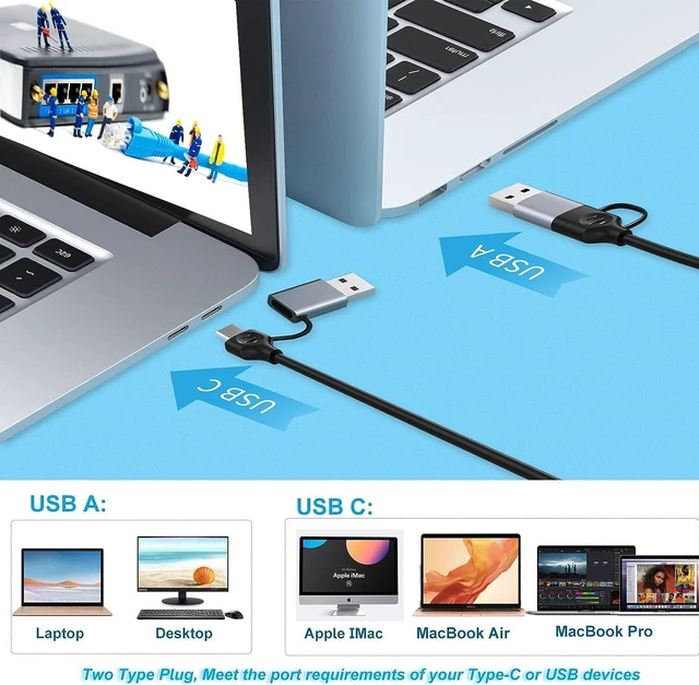 Alt view image 4 of 7 - USB 3.0 & USB C Ethernet Adapter, 3 Port USB 3.0 Hub with RJ45 1000Mbps Ethernet Converter, Upgrade Aluminum Shell USB 3.0 Hub with Gigabit Ethernet Port for PC Laptop with Windows Mac OS