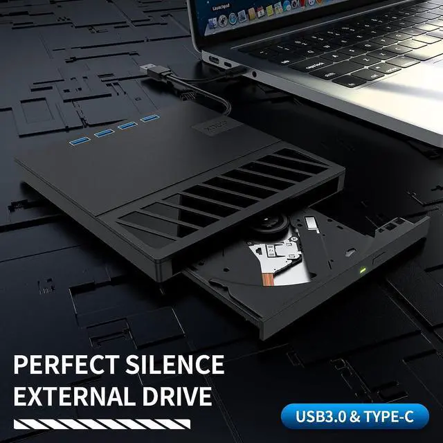 Alt view image 5 of 7 - External CD/DVD Drive for Laptop, 7 in 1 USB Ultra-Slim Portable CD/DVD Player Burner, with 4 USB Ports, SD/TF Card Reader CD ROM Compatible with External DVD Player for Windows 11/10/8/7 Linux MacOS
