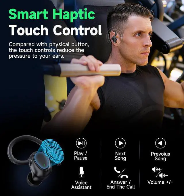Alt view image 6 of 7 - True Wireless Earbuds, Bluetooth 5.3 TWS Ear Buds 42Hrs Playtime Bluetooth Headphones with Charging Case Stereo Bass Over-Ear Earphones with Earhooks Built-in Mic Waterproof Headset for Sports