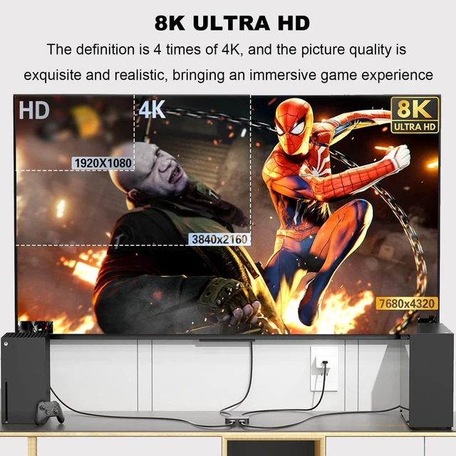 Alt view image 4 of 7 - 2 Port 8K HDMI 2.1 Switch, Aluminum HDMI Switcher 2 in 1 Out Support 8K @60Hz/4K @120Hz, Bi-Directional HDMI Switch Splitter 1 in 2 Out Compatible for PS3/4/5 Xbox Fire Stick Roku Blu-Ray Player
