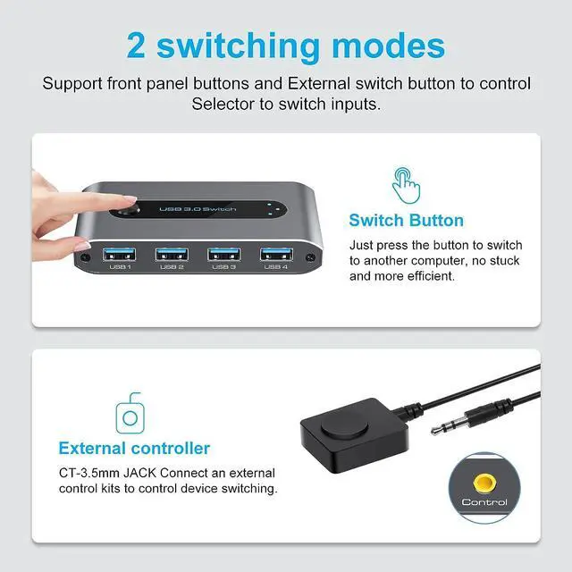 Alt view image 5 of 7 - USB 3.0 Switch Selector 2 in 4 Out, 4 Port USB Switcher for 2 Computers Sharing 4 USB Peripheral Devices, Like Mouse Keyboard Printer Scanner, USB KVM Switch Compatible with Windows, Mac, Linux (Gray)