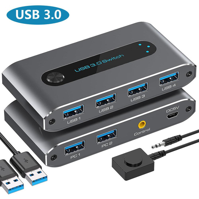 Switch USB 3.0 1 Ingresso 2 Uscite – Condivide 1 Dispositivo USB Tra 2 Computer, Per Stampanti, Scanner, Tastiere, Mouse, Compatibile Mac/Win/Linux