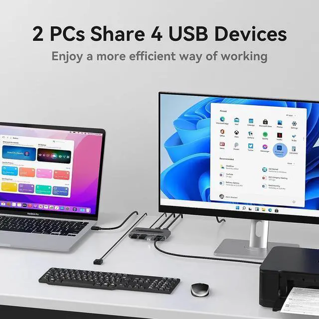 Alt view image 3 of 7 - USB 3.0 Switch Selector 2 in 4 Out, 4 Port USB Switcher for 2 Computers Sharing 4 USB Peripheral Devices, Like Mouse Keyboard Printer Scanner, USB KVM Switch Compatible with Windows, Mac, Linux (Gray)