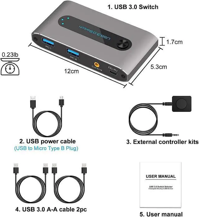 Alt view image 7 of 7 - USB 3.0 Switch Selector 2 in 4 Out, 4 Port USB Switcher for 2 Computers Sharing 4 USB Peripheral Devices, Like Mouse Keyboard Printer Scanner, USB KVM Switch Compatible with Windows, Mac, Linux (Gray)