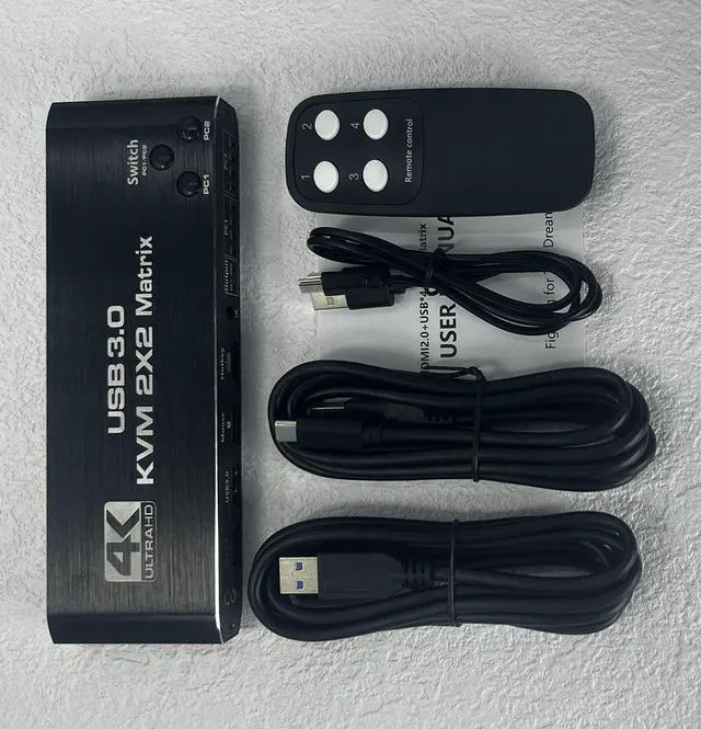 Alt view image 7 of 7 - 2x2 HDMI KVM Matrix Switch 2 Monitors 2 Computers 4K 60z, 2 PC 2 Monitor KVM Switch, Dual Monitor HDMI USB 3.0 KVM 2x2 Matrix Switch 2 in 2 Out, Support HDCP2.2, Hotkey,Extended And Mirror Display