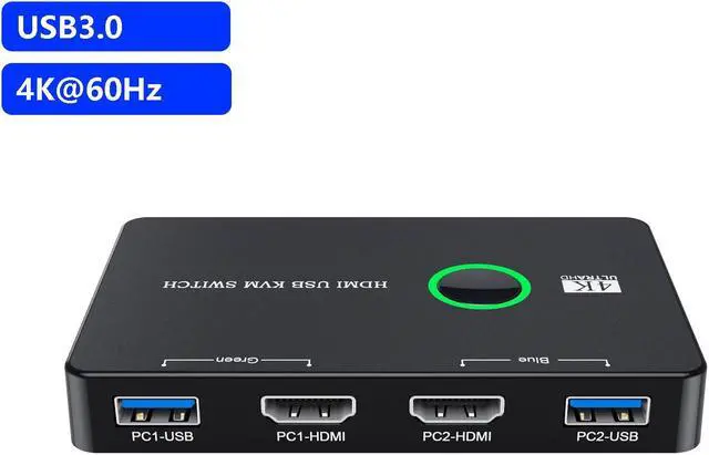 Alt view image 7 of 7 - 2 Port HDMI USB 3.0 Switch, 4K HDMI KVM Switch for 2 Computers Share One Monitor Keyboard Mouse and Printer, Support UHD 4K@60Hz, Compatibile for Windows 10/8/8.1/7/Vista/XP, Mac OS, Linux etc.