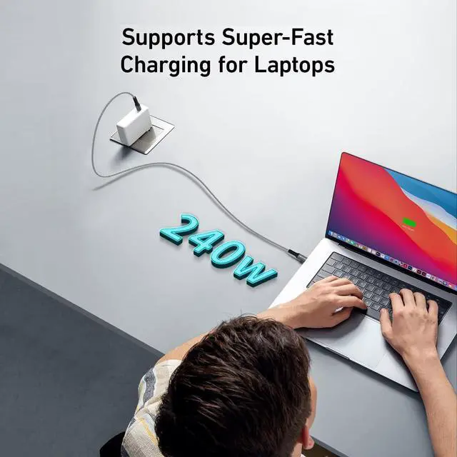 Alt view image 4 of 7 - 240W USB4 Cable, 1.64FT/0.5M 40Gbps Data Transmission, 240W (48V 5A) PD Super Fast Charge Braided USB C Cord, 8K@60Hz HD Extension USB C to Type-C Cable for Thunderbolt 4, for Laptop, Hub, Docking