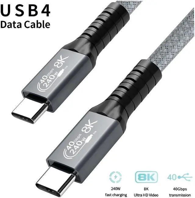 Main image of 240W USB4 Cable, 1.64FT/0.5M 40Gbps Data Transmission, 240W (48V 5A) PD Super Fast Charge Braided USB C Cord, 8K@60Hz HD Extension USB C to Type-C Cable for Thunderbolt 4, for Laptop, Hub, Docking