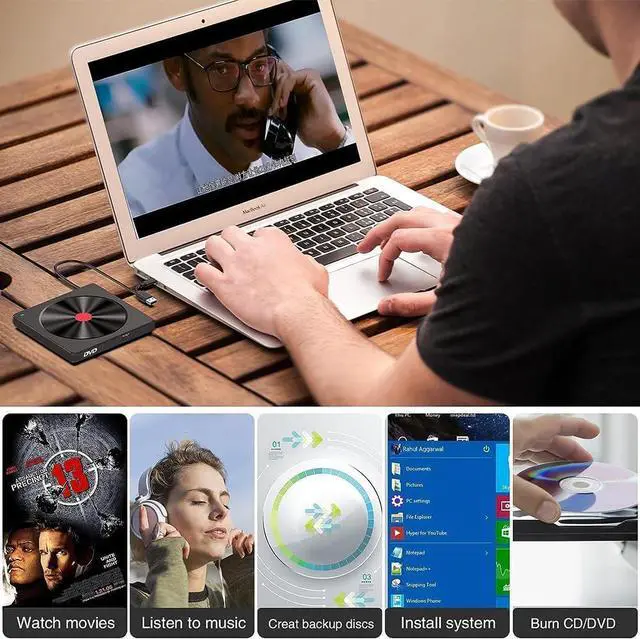 Alt view image 2 of 7 - External CD Drive, DVD Drive CD/DVD +/-RW ROM Burner, USB 3.0 Type C CD Reader Rewriter, Portable Slim DVD Player for Laptop Ma-c-book Pro Air PC i-M-ac Windows XP/Vista/7/8/10/11, MacOS