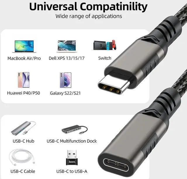 Alt view image 6 of 7 - USB C Extension Cable 6.6ft/2M,Nylon Braided USB Type C Extender Cord Male to Female, USB C 3.2 Gen2 100W Fast Charging 4K @60Hz 10Gbps Data Transfer Compatibility for M-a-c-Book Laptop Mobile Phone