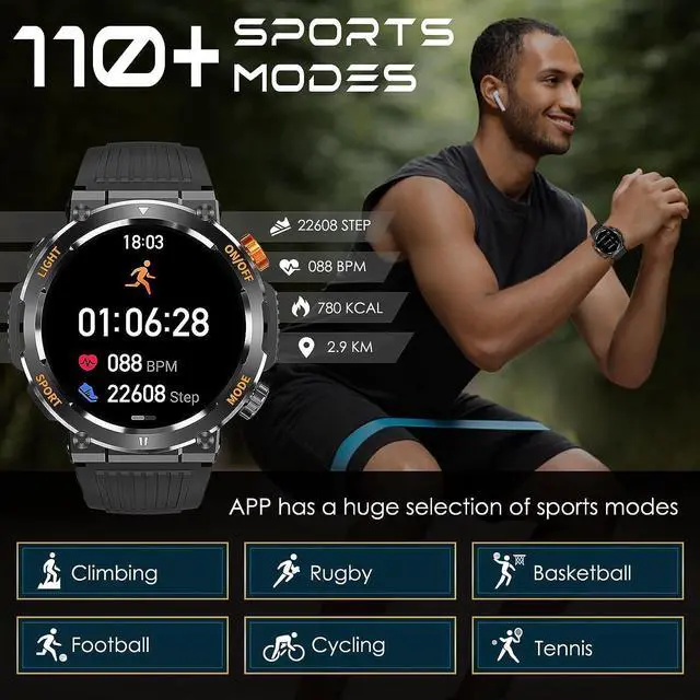 Alt view image 5 of 7 - Rugged Tactical Military Smart Watches for Men with Compass LED Lighting (Make/Answer Call), 1.46'' HD Outdoor Sport Fitness Tracker Watch with Heart Rate Monitor Smart Watch for IOS Android Phones